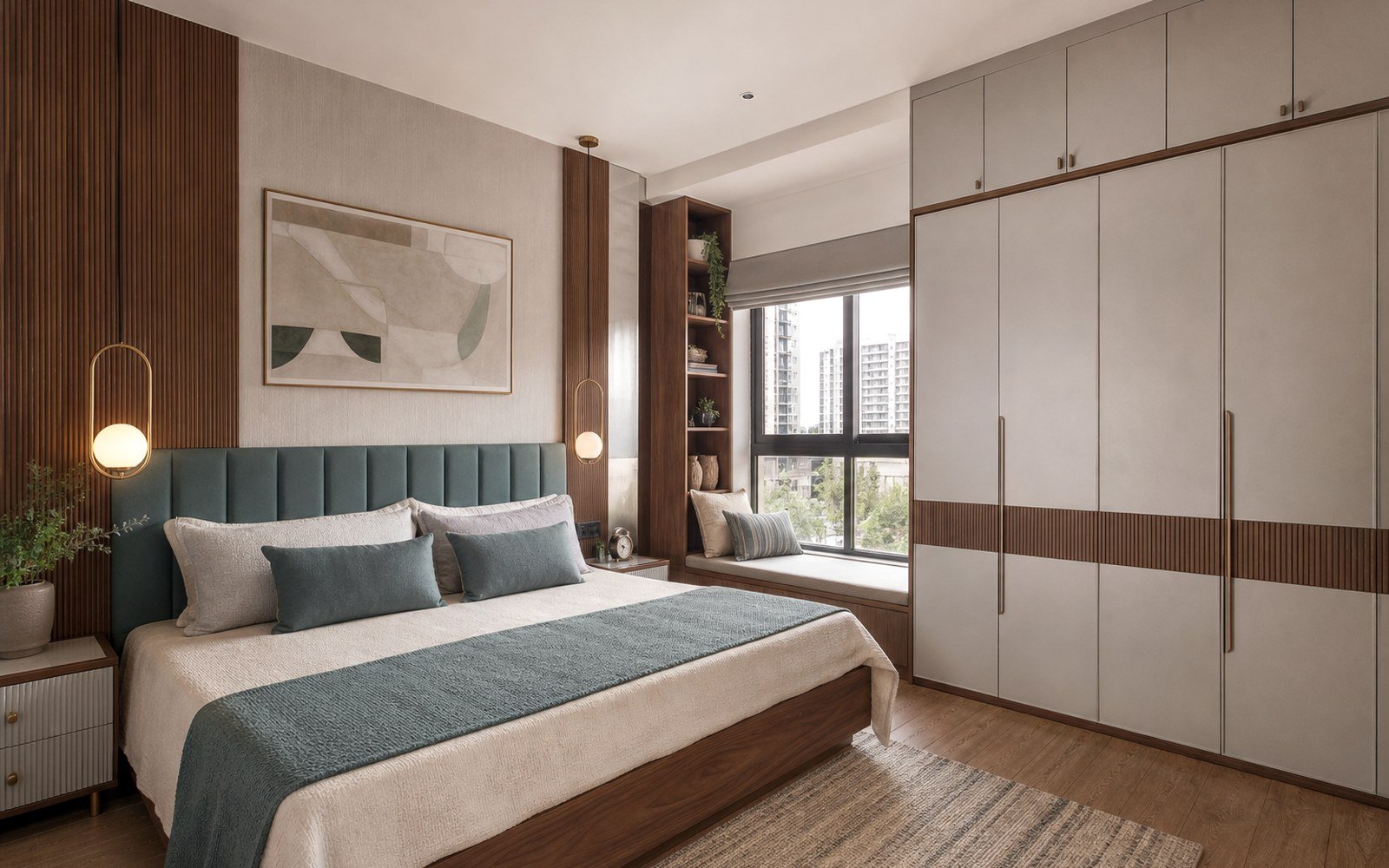 Warm modern bedroom interior