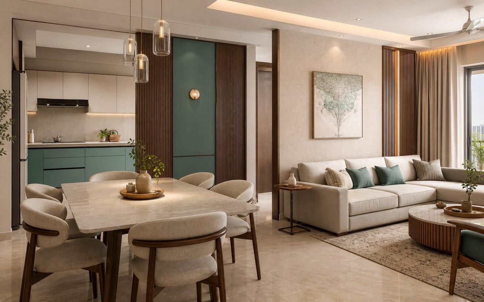 Green Velvet Living with Gold Accents